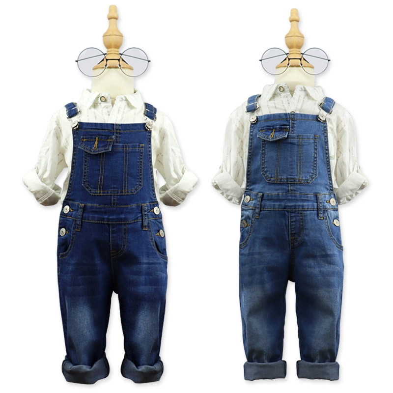 High Quality Unisex Full Length Denim Kids Overalls Straight Leg Baby Boys′ Rompers for Children