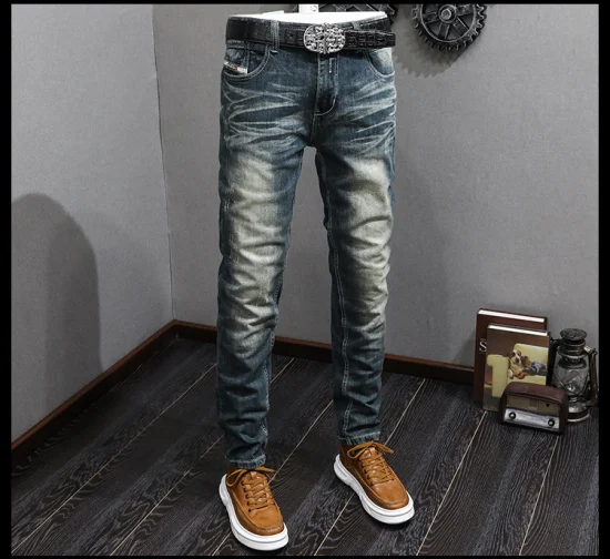 Calça jeans masculina de alta qualidade Stretch Slim Pants Teen Vintage Denim